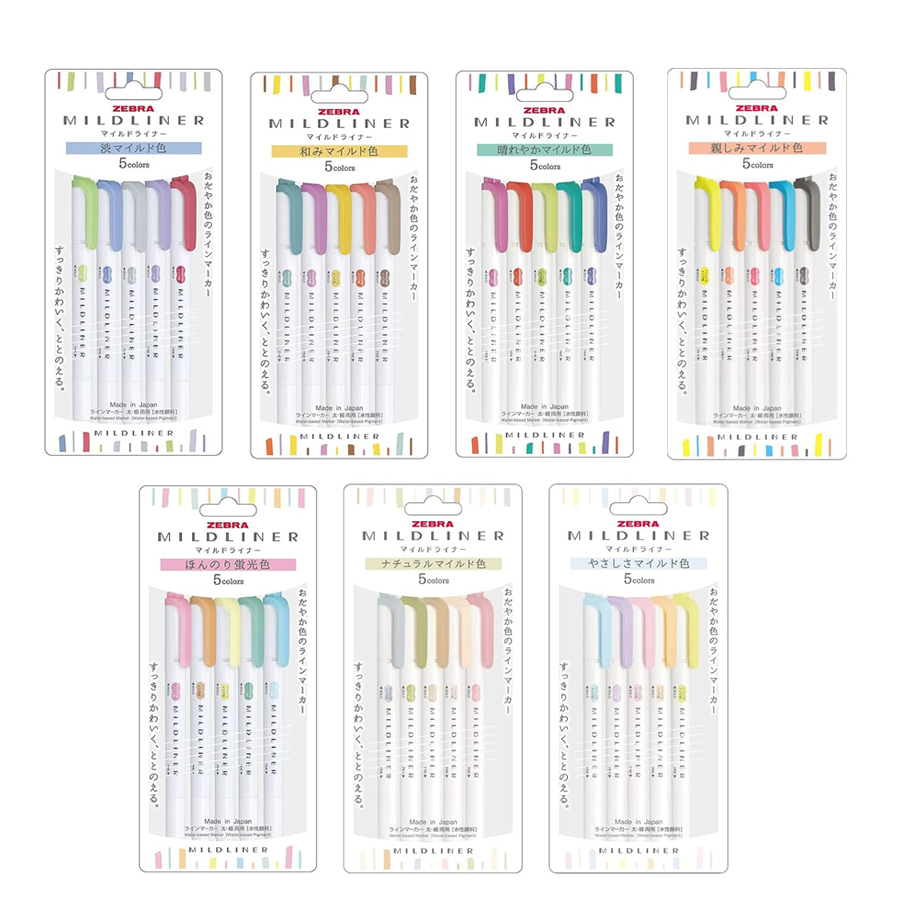 Pastel Highlighter Set Double Ended - زيبرا Mildliner هيغليغتر الباستيل مجموعة كاملة