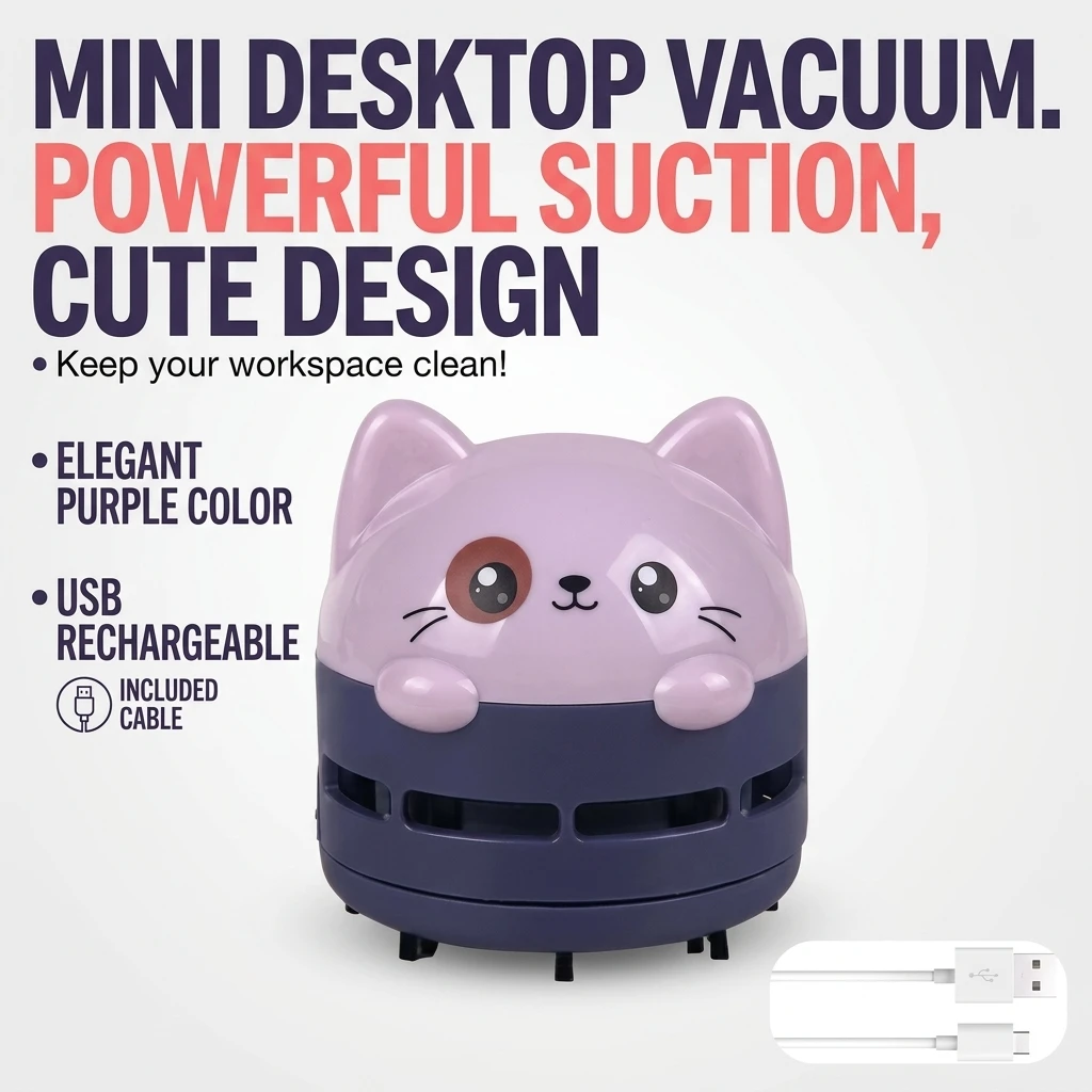 Mini Desktop Vacuum Cleaner For Eraser Dust - مكنسة كهربائية صغيرة لسطح المكتب، لاسلكية،