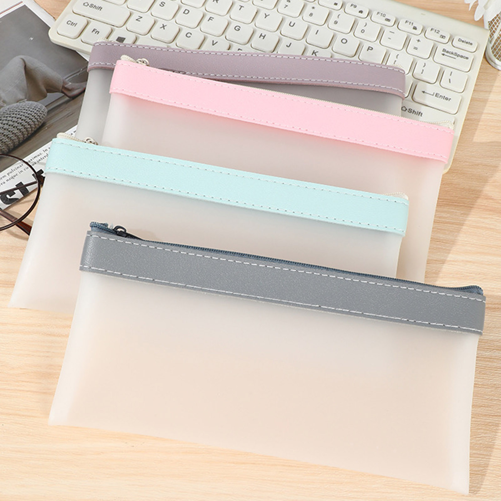Aesthetic Large Pencil Case Pouch - حافظة أقلام رصاص شفافة غير شفافة