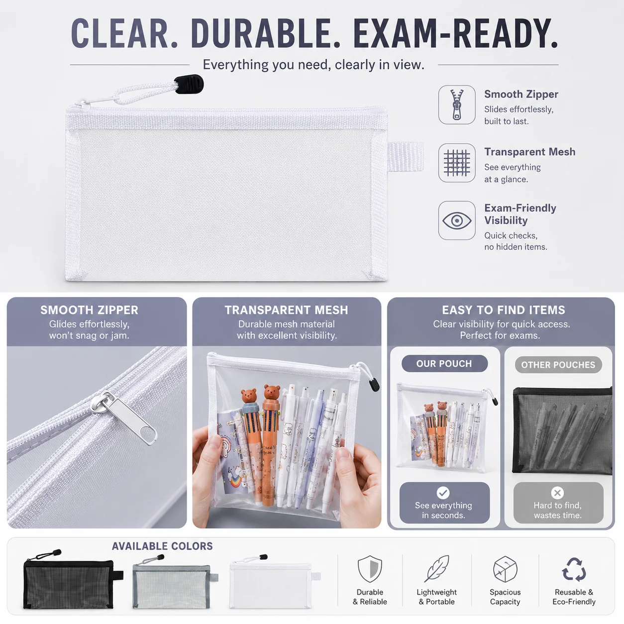 حقيبة أقلام شبكية شفافة، حافظة - مراجعة Clear Mesh Pencil Pouch For Exam وسعره