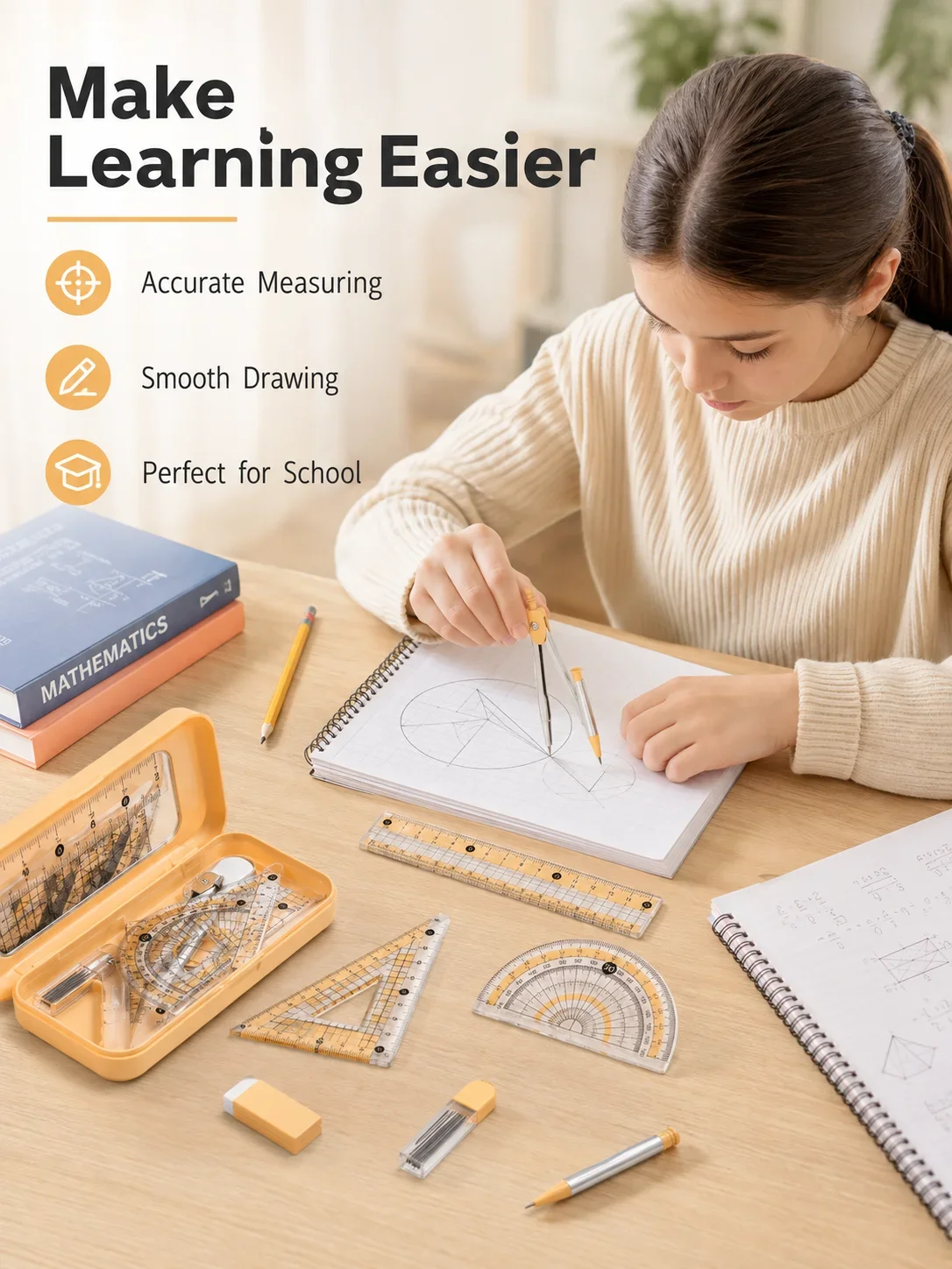مجموعة أدوات هندسية للرياضيات  - مراجعة Math Geometry Set With Compass وسعره