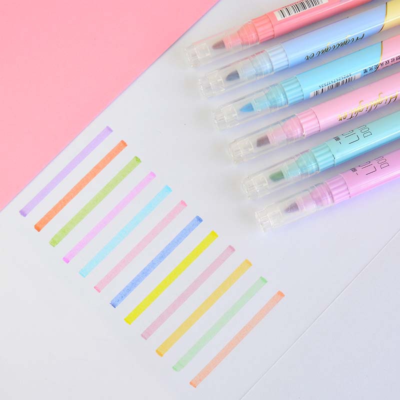 6 قطعة مزدوجة تلميح هيغليغتر أ - مراجعة Pastel Highlighter Set Double Ended وسعره