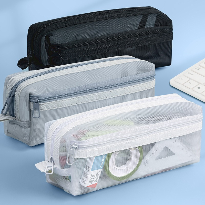 حقيبة أقلام شبكية شفافة مزدوجة - مراجعة Clear Mesh Pencil Pouch For Exam وسعره