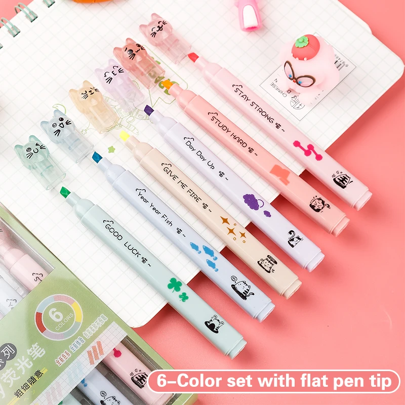 6 قطعة/الحزمة Kawaii القط مخلب - مراجعة Pastel Highlighter Set Double Ended وسعره